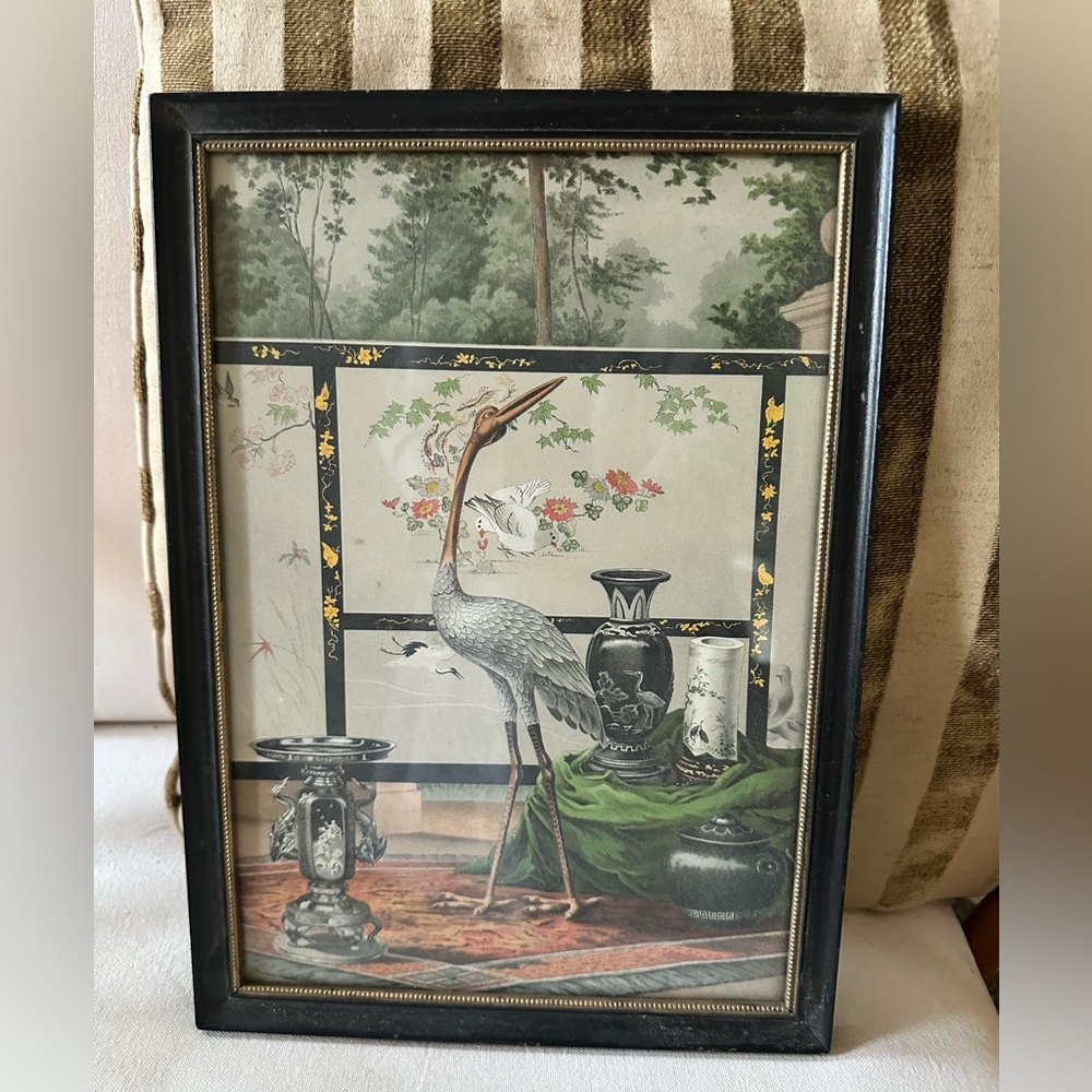 Elegant Crane Art Print in Black Frame